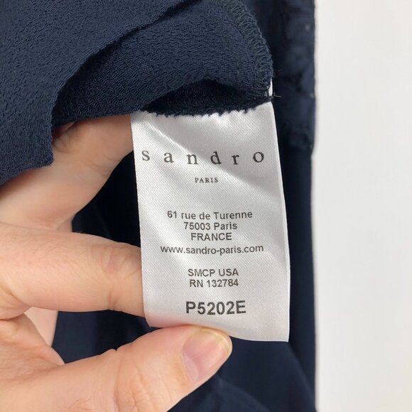 Sandro Paris Navy Blue Viscose  Lace Overlay Sleeveless Romper adjustable straps - Picture 8 of 16